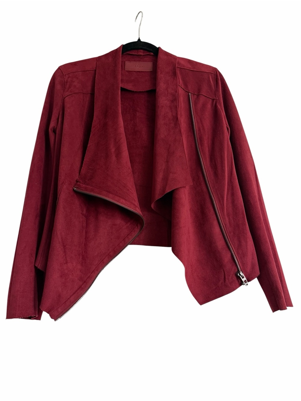 Women's Blank NYC  Suede Draped Asymmetric Zip Jacket - Burgundy Sz Small
